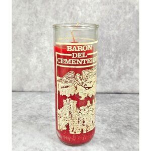 Baron Del Cementerio Red Glass Candle Botanica Shamanic 8.5"